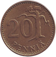 Монета 20 пенни. 1974 год, Финляндия.