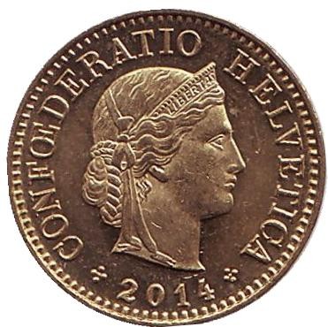 Монета 5 раппенов. 2014 год, Швейцария.