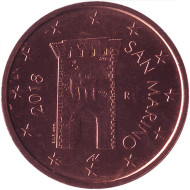 Монета 2 цента, 2018 год, Сан-Марино.