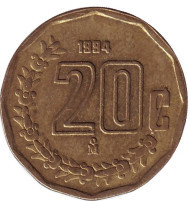 Монета 20 сентаво. 1994 год, Мексика. Монета 20 сентаво. 1994 год, Мексика.