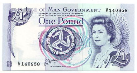 Банкнота 1 фунт. 1990-2009 гг., Остров Мэн. (Фиолетовая)