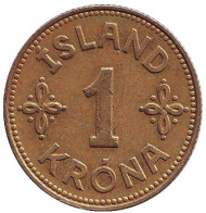 Монета 1 крона. 1940 год, Исландия. Монета 1 крона. 1940 год, Исландия.