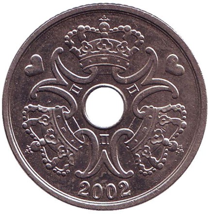 Монета 5 крон. 2002 год, Дания. Монета 5 крон. 2002 год, Дания.