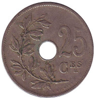 Монета 25 сантимов. 1908 год, Бельгия. (Belgique)  Монета 25 сантимов. 1908 год, Бельгия. (Belgique)