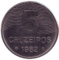 Монета 5 крузейро. 1982 год, Бразилия. Кофе. Монета 5 крузейро. 1982 год, Бразилия. Кофе.