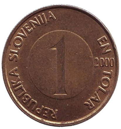 Монета 1 толар. 2000 год, Словения. Из обращения. Ручьевая форель. Монета 1 толар. 2000 год, Словения. Из обращения. Ручьевая форель.