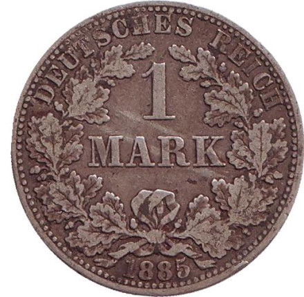 Монета 1 марка. 1885 год (A), Германская империя.