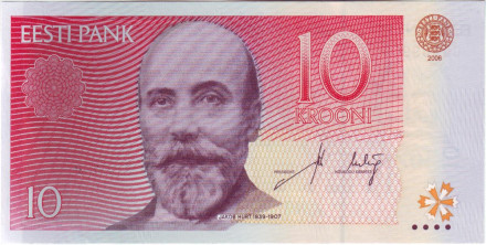 Банкнота 10 крон. 2006 год, Эстония. Якоб Хурт.