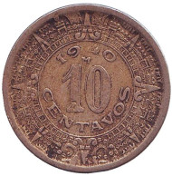 Монета 10 сентаво. 1940 год, Мексика. Монета 10 сентаво. 1940 год, Мексика.