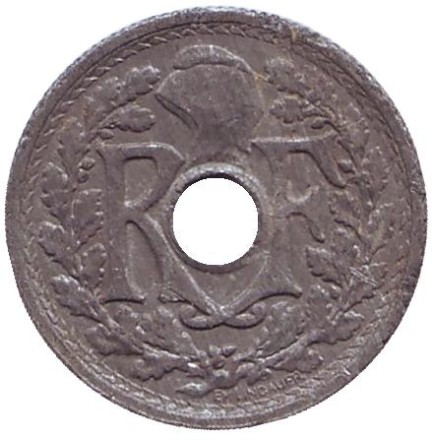 Монета 10 сантимов. 1945 год, Франция. (Без отметки монетного двора).