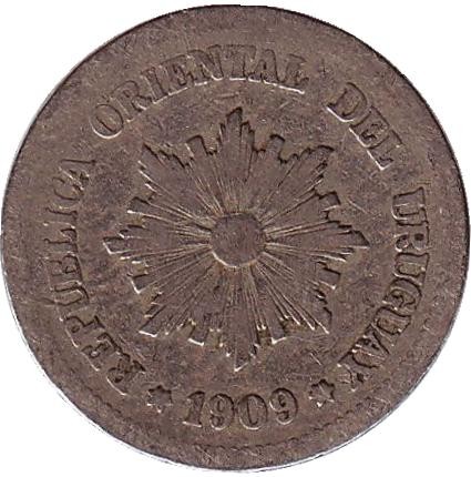 Монета 2 сентесимо. 1909 год, Уругвай.