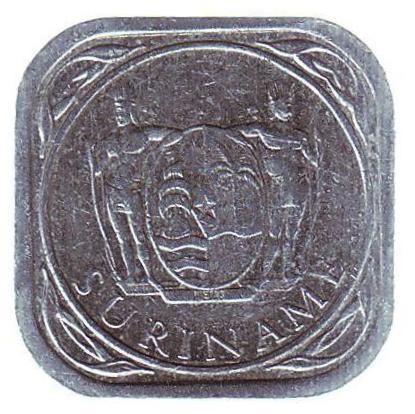 Монета 5 центов. 1986 год, Суринам. Монета 5 центов. 1986 год, Суринам.