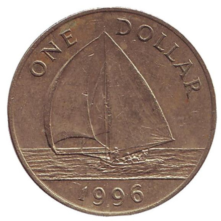 Монета 1 доллар. 1996 год, Бермудские острова. Парусник.