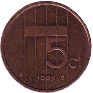 Монета 5 центов. 1998 год, Нидерланды. Монета 5 центов. 1998 год, Нидерланды.