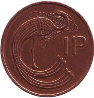 Монета 1 пенни. 1971 год, Ирландия. Птица. Ирландская арфа. Монета 1 пенни. 1971 год, Ирландия. Птица. Ирландская арфа.