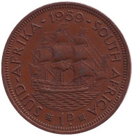 Монета 1 пенни. 1959 год, Южная Африка. Корабль "Дромедарис". Монета 1 пенни. 1959 год, Южная Африка. Корабль "Дромедарис".