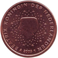 Монета 1 цент. 2003 год, Нидерланды. Монета 1 цент. 2003 год, Нидерланды.