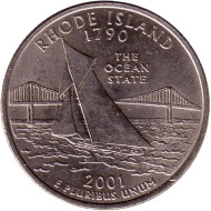 Монета 25 центов (D). 2001 год, США. Род-Айленд. Штат № 13. Монета 25 центов (D). 2001 год, США. Род-Айленд. Штат № 13.