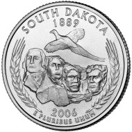 Монета 25 центов (D). 2006 год, США. Южная Дакота. Штат № 40. Монета 25 центов (D). 2006 год, США. Южная Дакота. Штат № 40.