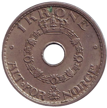 Монета 1 крона. 1950 год, Норвегия.