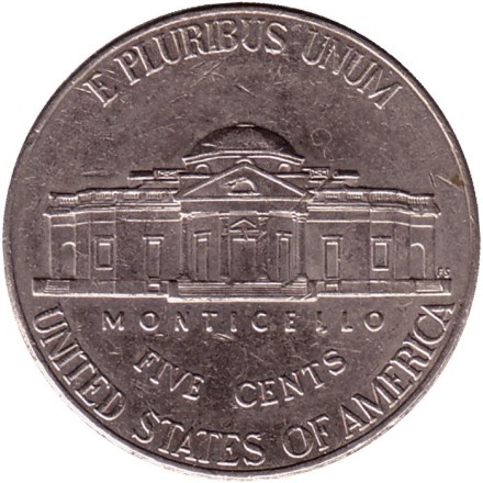 Монета 5 центов. 2011 год (D), США. Джефферсон. Монтичелло. Монета 5 центов. 2011 год (D), США. Джефферсон. Монтичелло.