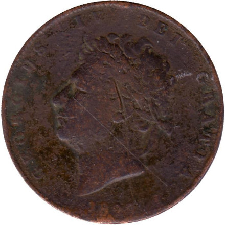 Монета 1/2 пенни. 1827 год, Великобритания.