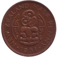 Монета 1/2 пенни, 1951 год, Новая Зеландия. Амулет-талисман Хей-Тики. Монета 1/2 пенни, 1951 год, Новая Зеландия. Амулет-талисман Хей-Тики.