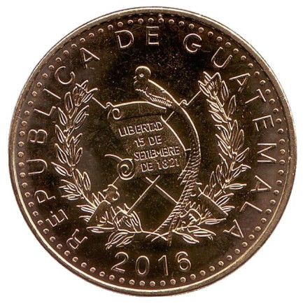 Монета 1 кетцаль. 2016 год, Гватемала.