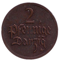 Монета 2 пфеннига. 1926 год, Данциг. Монета 2 пфеннига. 1926 год, Данциг.