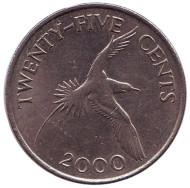 Монета 25 центов. 2000 год, Бермудские острова. Белохвостый фаэтон. Монета 25 центов. 2000 год, Бермудские острова. Белохвостый фаэтон.