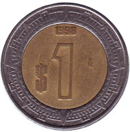Монета 1 песо. 1998 год, Мексика. Монета 1 песо. 1998 год, Мексика.