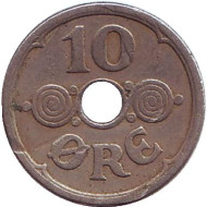 Монета 10 эре. 1924 год, Дания. Монета 10 эре. 1924 год, Дания.