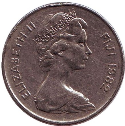 Монета 10 центов. 1982 год, Фиджи. Метательная дубинка - ула тава тава.