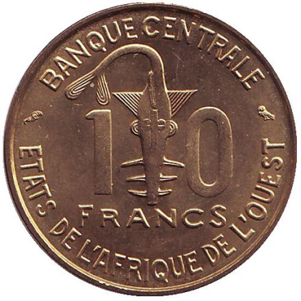 Монета 10 франков. 1966 год, Западные Африканские Штаты. Газель.