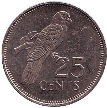 Монета 25 центов. 1989 год, Сейшельские острова. Попугай.