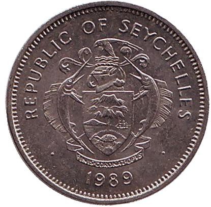 Монета 25 центов. 1989 год, Сейшельские острова. Попугай. Монета 25 центов. 1989 год, Сейшельские острова. Попугай.