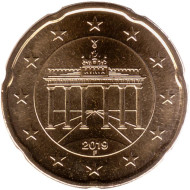 Монета 20 центов. 2019 год (F), Германия.