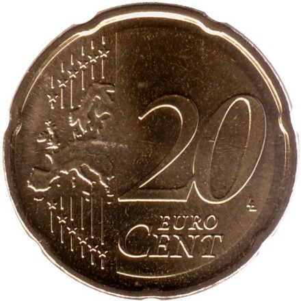 Монета 20 центов. 2019 год (F), Германия. Монета 20 центов. 2019 год (F), Германия.