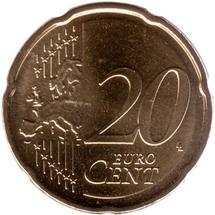 Монета 20 центов. 2019 год (F), Германия. Монета 20 центов. 2019 год (F), Германия.