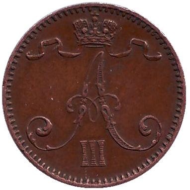Монета 1 пенни. 1893 год, Финляндия в составе Российской Империи. Монета 1 пенни. 1893 год, Финляндия в составе Российской Империи.