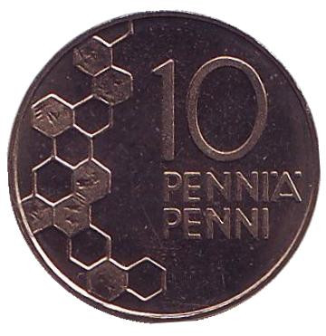 Монета 10 пенни. 1990 год, Финляндия. UNC.