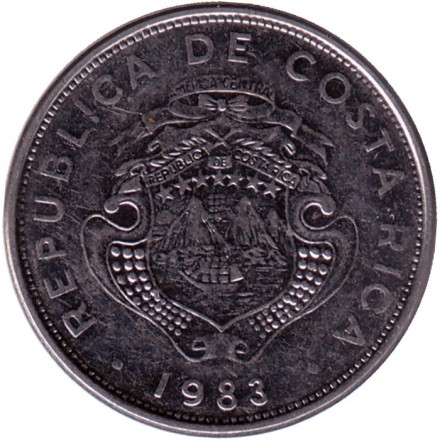 Монета 1 колон. 1983 год, Коста-Рика. Монета 1 колон. 1983 год, Коста-Рика.