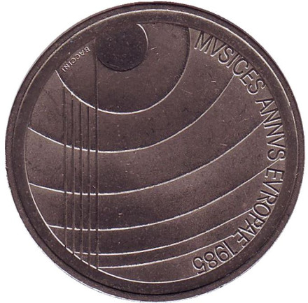 Монета 5 франков. 1985 год, Швейцария. Год музыки.