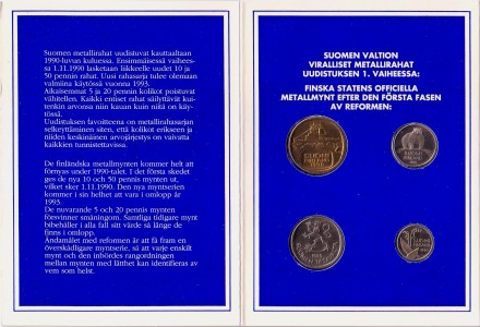 Набор монет Финляндии в буклете (4 шт.). 1990 год, Финляндия. Тип 2.