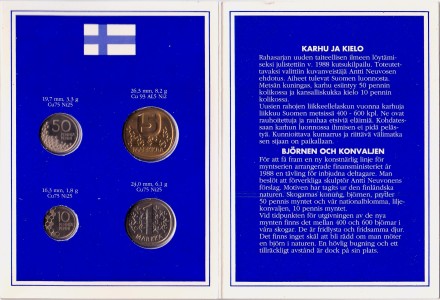 Набор монет Финляндии в буклете (4 шт.). 1990 год, Финляндия. Тип 2.