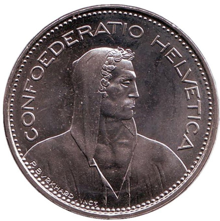 Монета 5 франков. 1982 год, Швейцария. UNC. Вильгельм Телль.