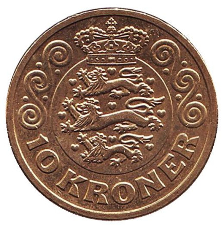 Монета 10 крон. 2016 год, Дания. Из обращения.