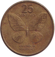 Монета 25 сентимо. 1987 год, Филиппины. Бабочка. Монета 25 сентимо. 1987 год, Филиппины. Бабочка.