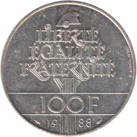 Монета 100 франков. 1988 год, Франция. Братство.