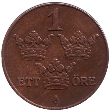 Монета 1 эре. 1929 год, Швеция. (изогнутая "2")